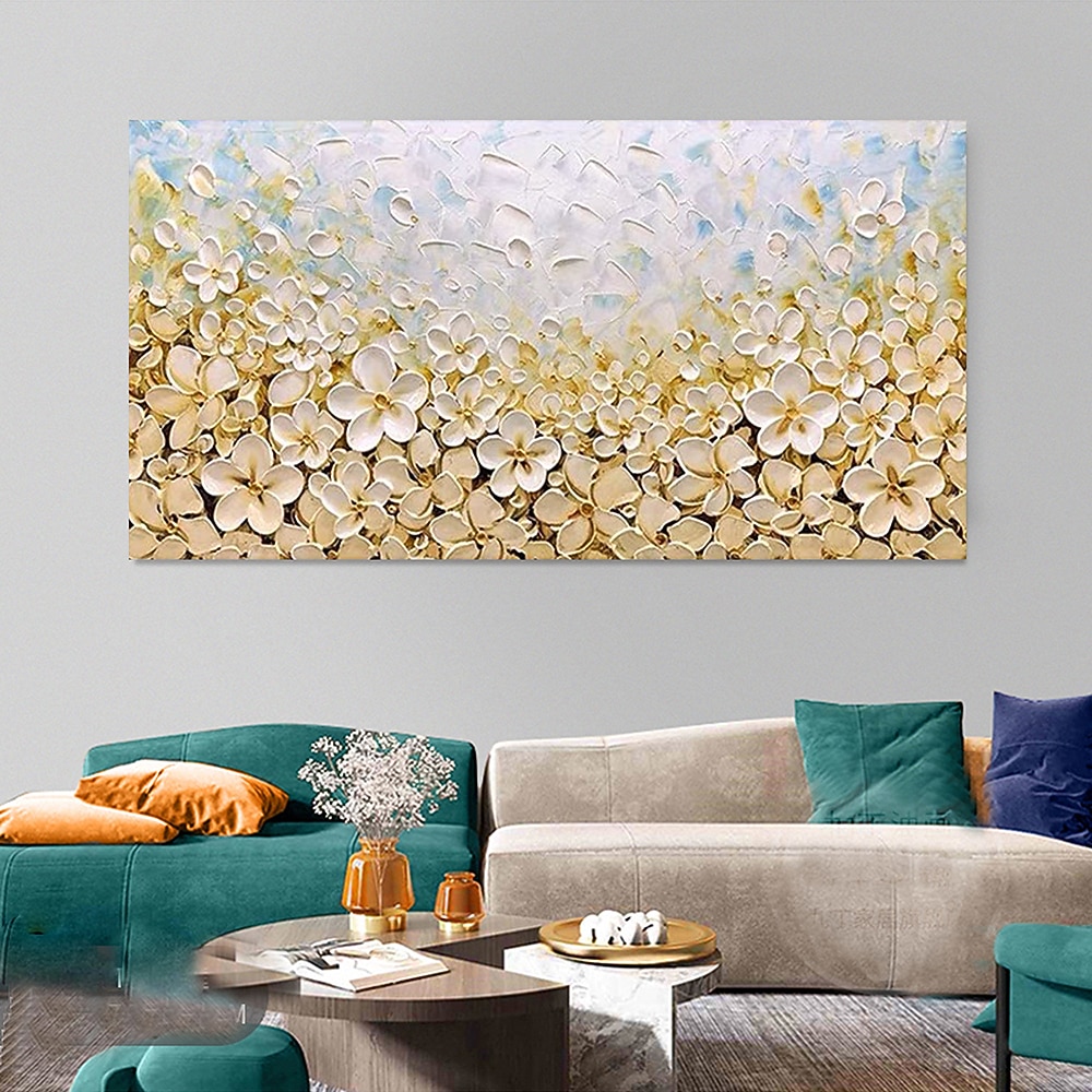 kézzel festett arany virágzó virág olajfestmény vászonra kézzel készített virágos akrilfestmény egyedi textúra fafestmény fali művészet absztrakt művészet lakberendezés dekor hengerelt vászon 2026 - $53.99 –P5