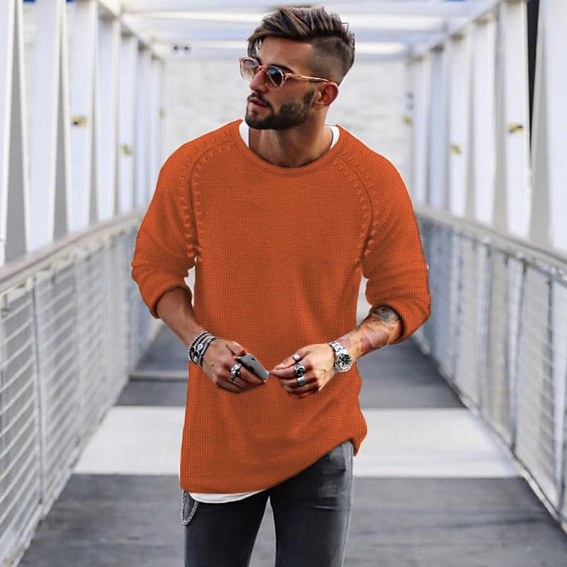 Férfi Pulóver Kötött Szokványos Egyszínű Terített nyak Pulóverek Napi Ruházat Raglán ujjak Tél Lóhere Fekete M L XL 2025 - $26.99 –P2