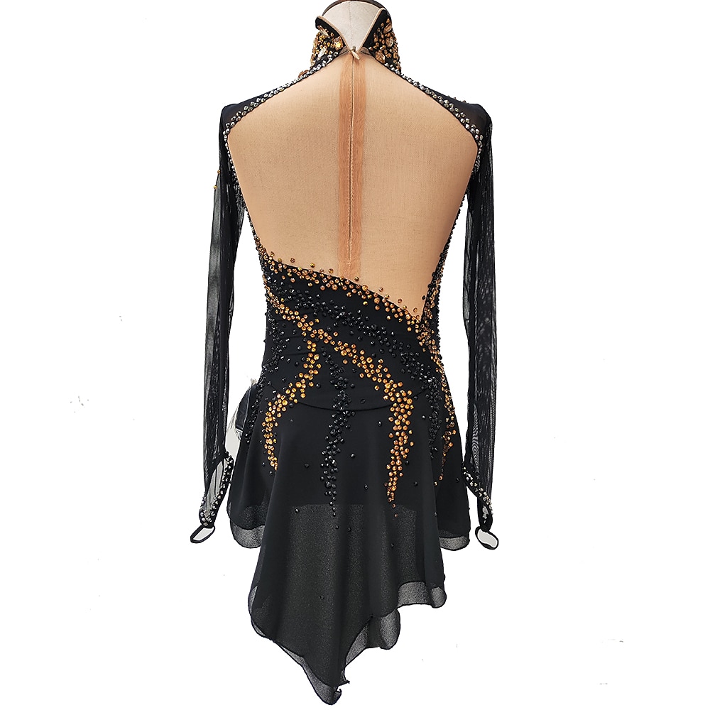 Figure Skating Dress Women's Girls' Ice Skating Dress Black Thumbhole Halo  Dyeing High Elasticity Professional Competition Skating Wear Thermal Warm  Crystal / Rhinestone Long Sleeve Ice Skating 2026 - $224.79