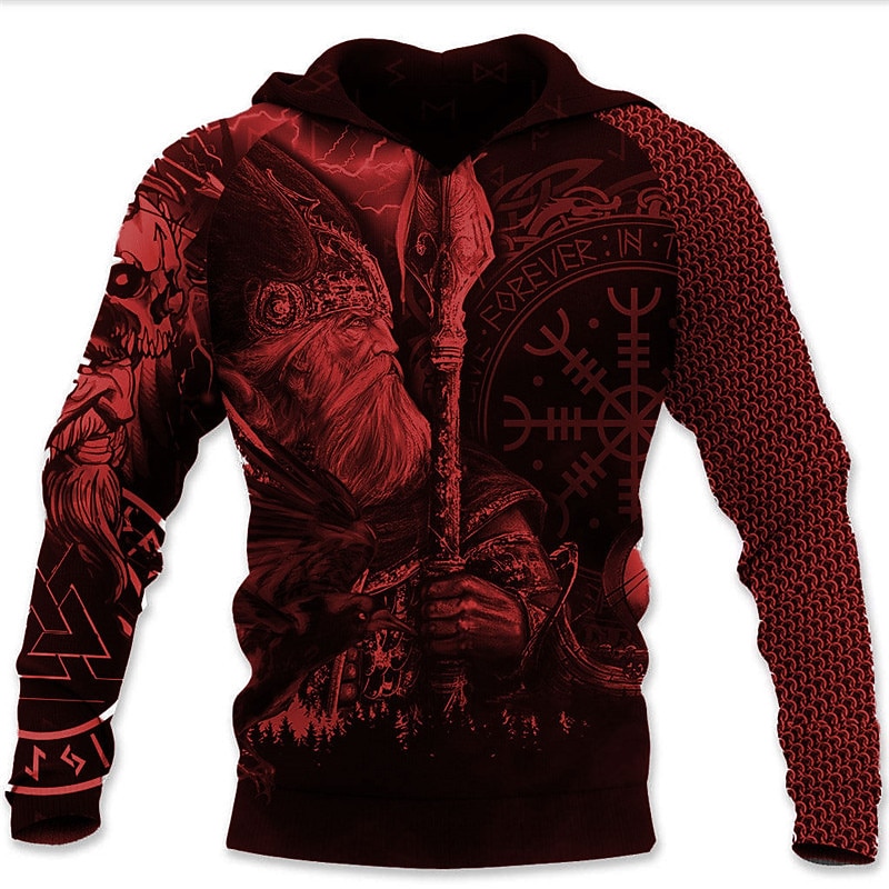 Herren Wikinger-Krieger Grafikdrucke Wikinger Kapuzensweatshirt Kapuzenshirts Pullover Täglich Klassisch Lässig Langarm Mit Kapuze Ferien Ausgehen Streetwear Schwarz Gelb Rote Blau Druck Frühling 2026 - $31.99 –P5