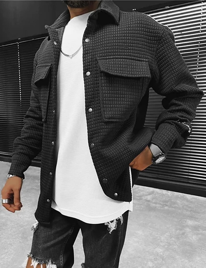 Per uomo Camicia a nido d'ape Maglia Henley a nido d'ape Giacca camicia Sopracamicia Semplice All'aperto Abbigliamento quotidiano Nero Bianco Marrone Manica Lunga Bavero Autunno & Inverno del 2025 a $36.99 –P14