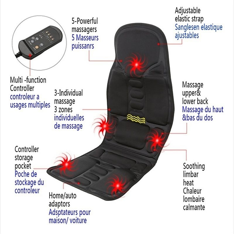 Zwarte Rugmassage Stoel Auto SUV Warmte Stoelkussen Nekpijn Lendensteun Pad 2026 - $75.99 –P9