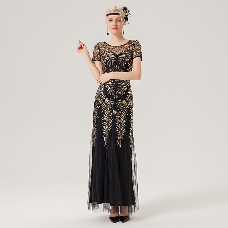Roaring 20s 1920s Ankle Length Dress Evening Dress Prom Dresses Short Sleeves The Great Gatsby Charleston Wedding Guest Sequins Embroidery Scoop Neck Fancy Dress Women's Prom Evening Party Party 2026 - SGD Roaring 20s 1920s Ankle Length Dress Evening Dress Prom Dresses Short Sleeves The Great Gatsby Charleston Wedding Guest Sequins Embroidery Scoop Neck Fancy Dress Women's Prom Evening Party Party 2026 - SGD