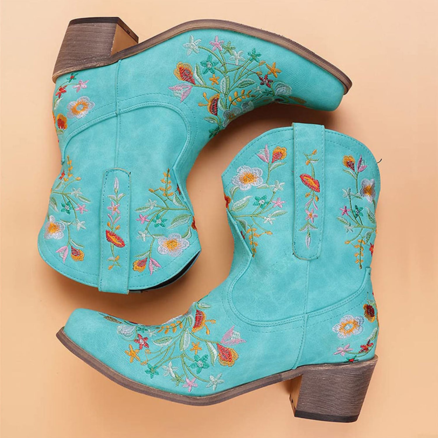 Women's Vintage Western Cowboy Boots – Floral Embroidered Faux Leather Ankle Boots for Casual and Festival Wear 2025 - $64.99 –P19