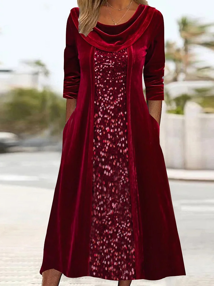 Women‘s Sequin Dress Velvet Dress Party Dress Sparkly Dress Christmas Midi Dress Wine Long Sleeve Sparkly Glitter Spring Fall Winter Crew Neck Fashion Winter Dress Wedding Guest 2023 - US $31.99 –P2