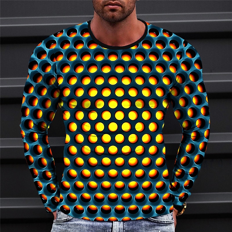 Voor heren Grafisch Meetkundig T-shirt Lange mouw T-shirt 3D-afdrukken Strakke ronde hals Overhemd Modieus Ontwerper Casual Buitensporten Feestdagen Uitgaan Geel blauw Rood Lente & Herfst Kleding S M 2025 - $19.99 –P4
