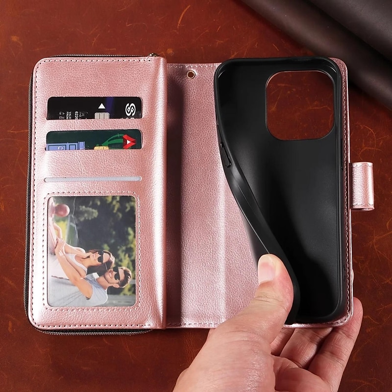 Custodia per iPhone 16 iPhone 15 Pro Max Plus iPhone 14 13 12 11 Pro Max X XR XS 8 7 Plus custodia wallet con supporto magnetico zip retro TPU PU pelle del 2025 a $25.99 –P4