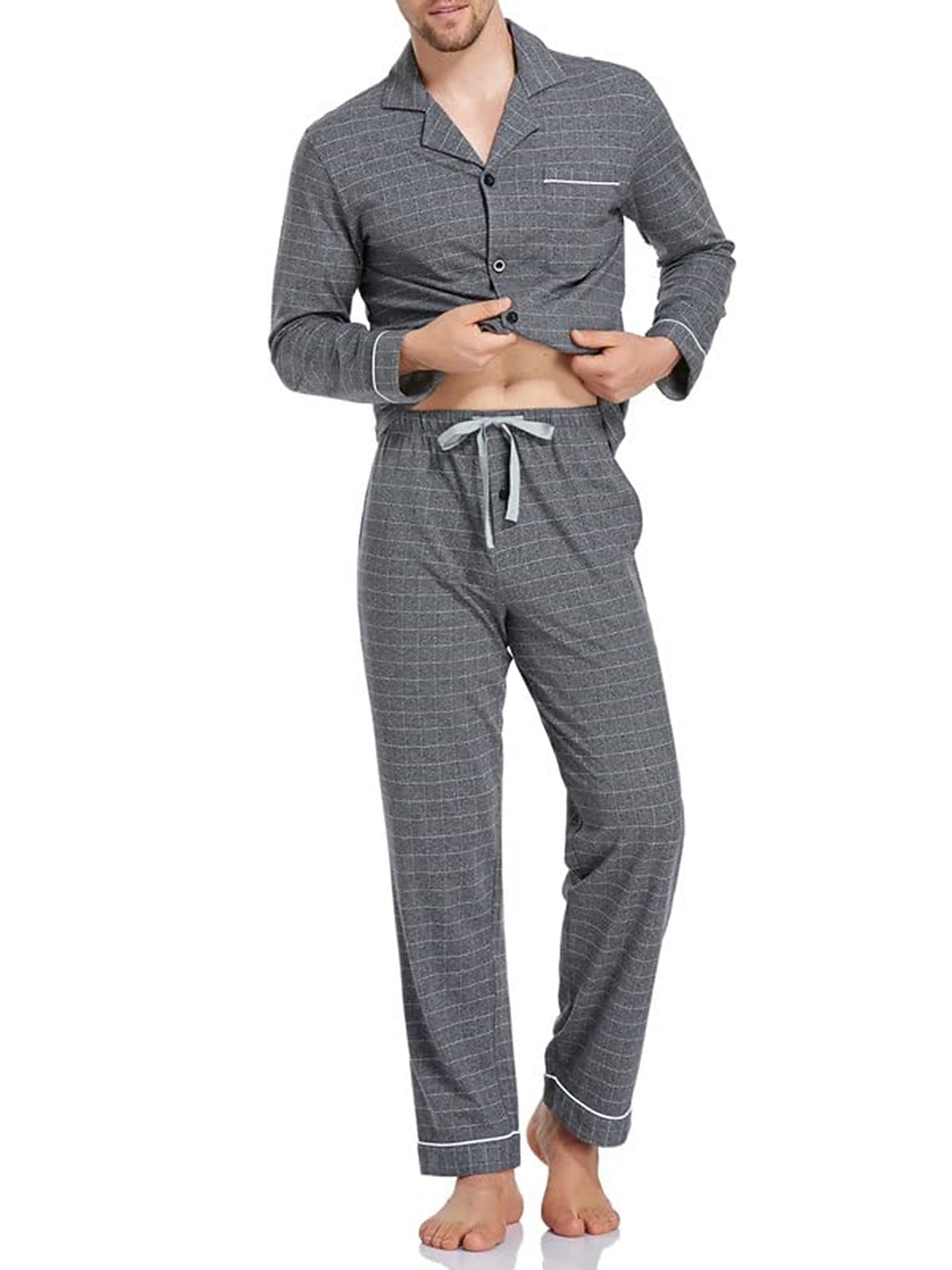 Homens Loungewear Roupa de Dormir Conjunto de Pijama Top e calça de pijama 2 Peças Xadrez à moda Casual Conforto Casa Diário Algodão Poliéster Conforto Lapela Manga Longa Camisa Social Calça Com de 2025 por $37.99 –P9