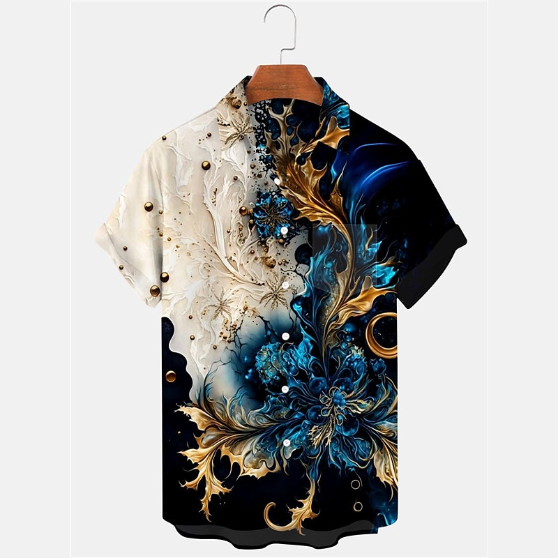 Homens Floral Camisa Social camisa de botão Manga Curta Casual Ao ar livre Rua Casual / Diário Outono Aberto para a Lateral Botões Imprimir Damasco de 2025 por $22.99 –P1