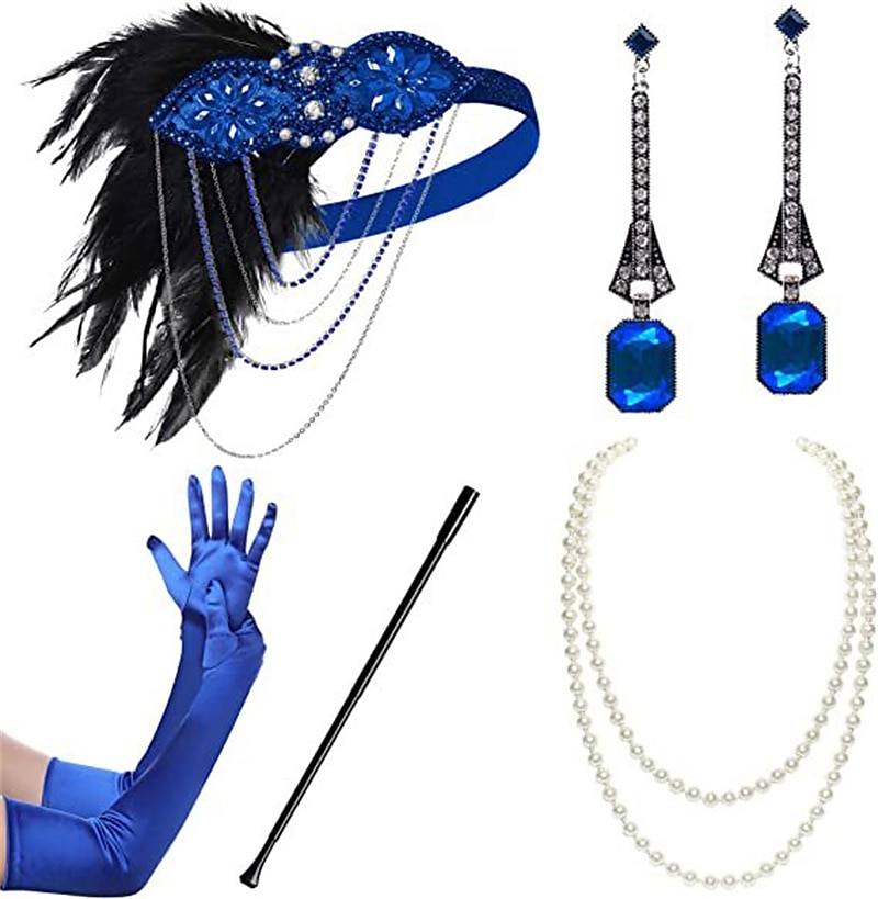 Szüret 1920-as évek A nagy Gatsby Flapper fejpánt Kiegészítő készlet Charleston Esküvői Vendég Toll Női Álarcos mulatság Esküvői fogadás Lánybúcsú Fesztivál Felnőttek Kesztyűk Fejpánt Minden évszak 2025 - $24.54 –P4