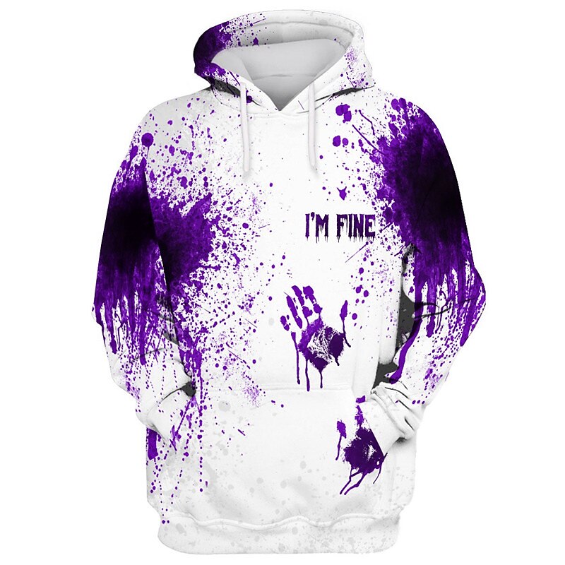 Hombre Estampados manos Sudaderas Sudadera Manga Larga Sudadera con capucha Con Capucha Diario Impresión 3D Víspera de Todos los Santos Festivos Noche Rojo Azul Piscina Estampado Primavera & Otoño 2025 - $26.99 –P3