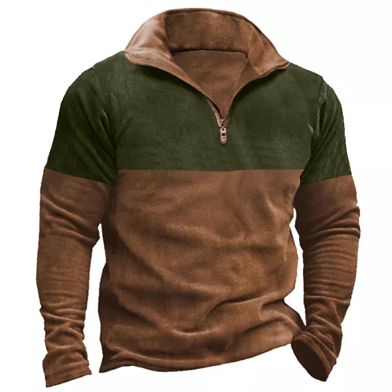Herren Waffel-T-Shirt Waffelhemd T Shirt T-Shirt Langarm Stehkragen Frühling & Herbst Farbblock Mode Designer Basic Urlaub Straße Ausgehen Rote Grün Khaki Top T-Shirt für Herren 2025 - $21.99 –P2
