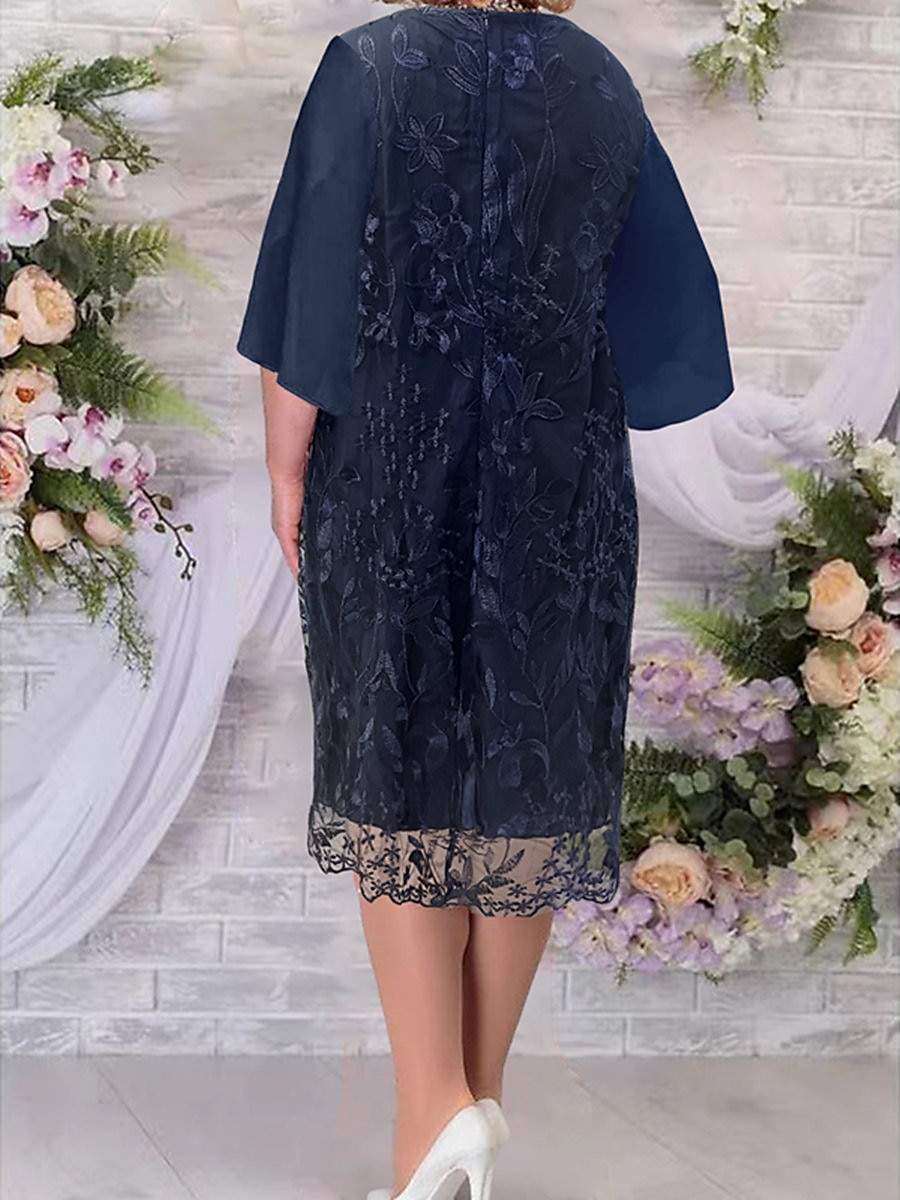 Dam Plusstorlekar Kurva Festklänning Semi formell klänning Blommig Midiklänning Halvlång ärm Spets Broderad Rund hals Elegant Fest Djupblå Höst Vinter L XL XXL 3XL 4XL 2025 - $34.99 –P2