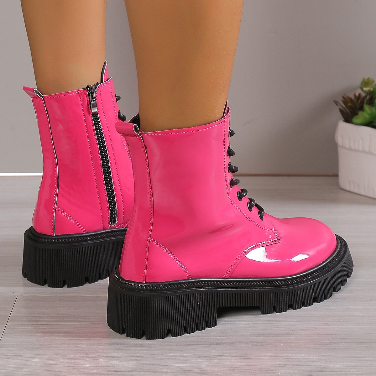 Dámské Boty Boty na platformě Obuv military styl Boty se šněrováním Párty Denní Pevná barva Kotníkové boty Booties Zima Platforma Blokovat patu Oblá špička prázdniny Na běžné nošení Pohodlné Uměl 2025 - $44.99 –P3
