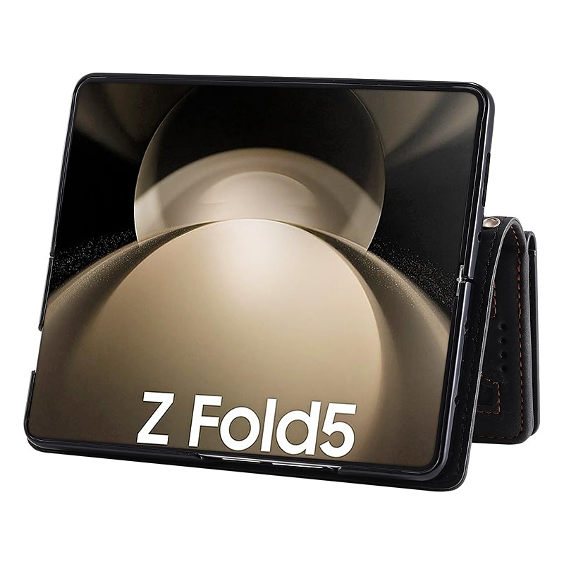 Funda para teléfono para Samsung Galaxy Z Fold 5 Z Fold 4 Z Fold 3 Funda de billetera con cremallera protección completa con correa para muñeca color liso de cuero PU 2025 - $21.99 –P4