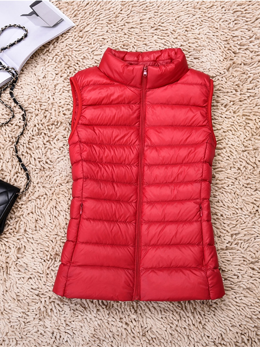 Women's Quilted Vest Sleeveless Puffer Jacket Christmas Windproof Warm Gilet Lightweight Parka ZipperStand Collar Outerwear Fall Light Pink Navy Black 2023 - US $31.99 –P3