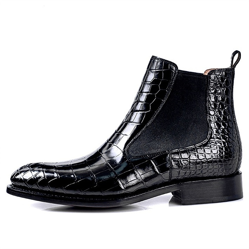 bottines chelsea en similicuir bleu à motif crocodile pour homme – bottines élégantes à enfiler avec empiècements latéraux élastiques pour une tenue formelle et décontractée de 2025 ? $59.99 –P4