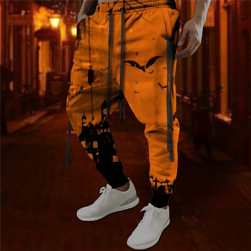 Netopýr gotický předvečer Všech svatých Pánské 3D tisk Tepláky Kalhoty předvečer Všech svatých Halloween Polyester Červená Oranžová Zelená S M L Středně vysoký pas Pružnost Kalhoty 2025 - $22.99 –P2