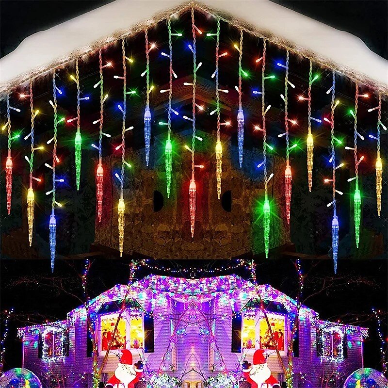 Lumière de Noël LED rideau glaçon fée guirlande lumineuse 3.5 m 96 LED flexible lumière de Noël pour cour garden party patio décor éclairage coloré ue us au royaume-uni plug de 2025 ? $22.99 –P1