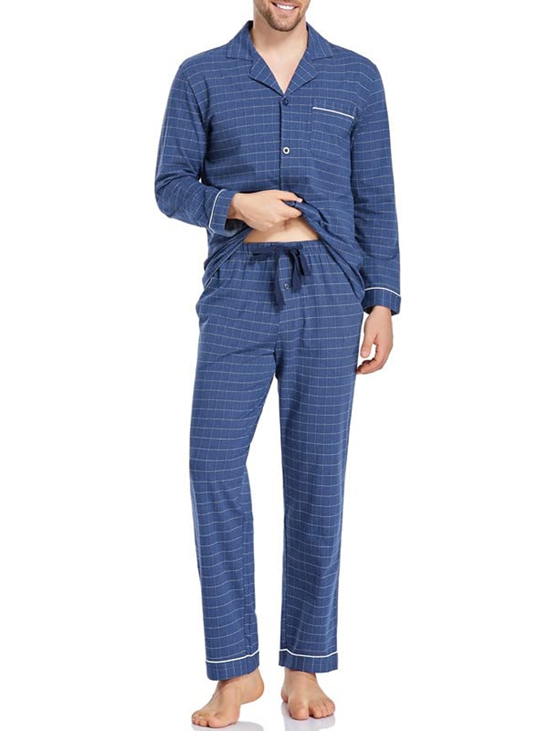 Homens Loungewear Roupa de Dormir Conjunto de Pijama Top e calça de pijama 2 Peças Xadrez à moda Casual Conforto Casa Diário Algodão Poliéster Conforto Lapela Manga Longa Camisa Social Calça Com de 2025 por $37.99 –P3
