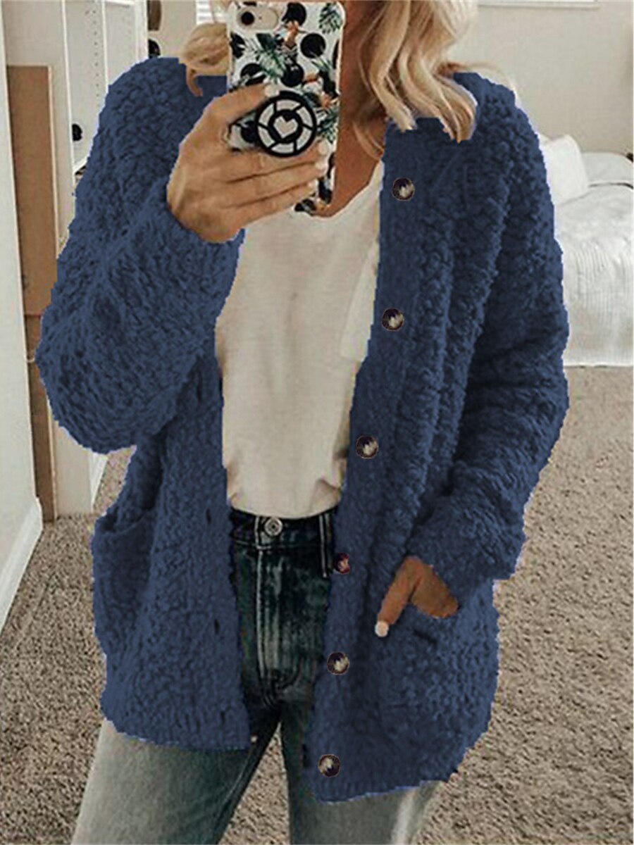 Cardigan Femme Long En Maille Épaisse – Manches Longues, Poches, Boutonnage – Pull Gilet Chaud Pour Hiver