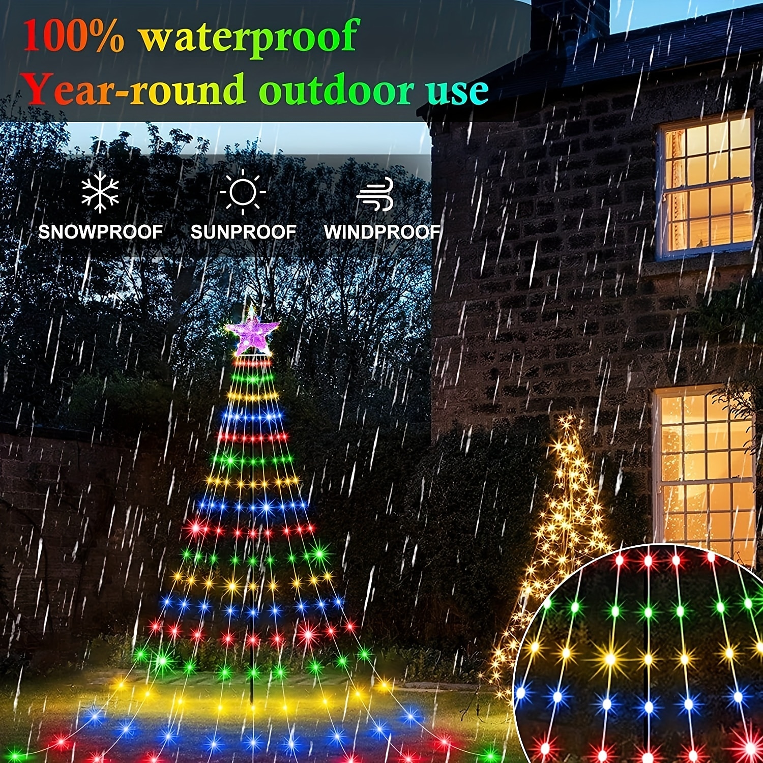 2025年 滝ストリングライト クリスマス 198 LED USB 流水ライト 9 ストリップ 2 メートル 8 つの照明モード リモコン付き 防水 クリスマス パーティー 寝室 壁 点滅 屋内 屋外 装飾  コレクション – $22.99 –P3