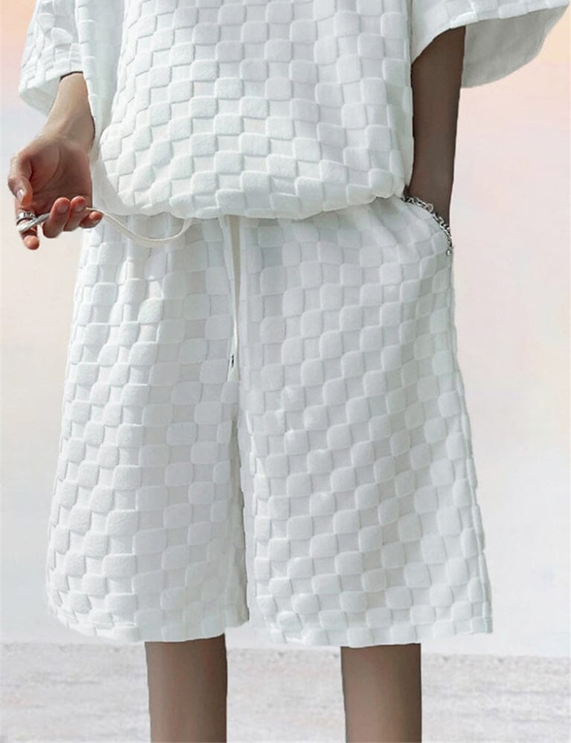 Herr T-shirtkostymer Träningsoverall Tennisskjorta Shorts och T-shirt set Kort ärm Rund hals Sommar Rutig Slät Gymnastik Ledigt 2 st Semester Dagliga kläder Sportkläder Svart Vit Grå Topp t-shirt för 2025 - $23.99 –P2