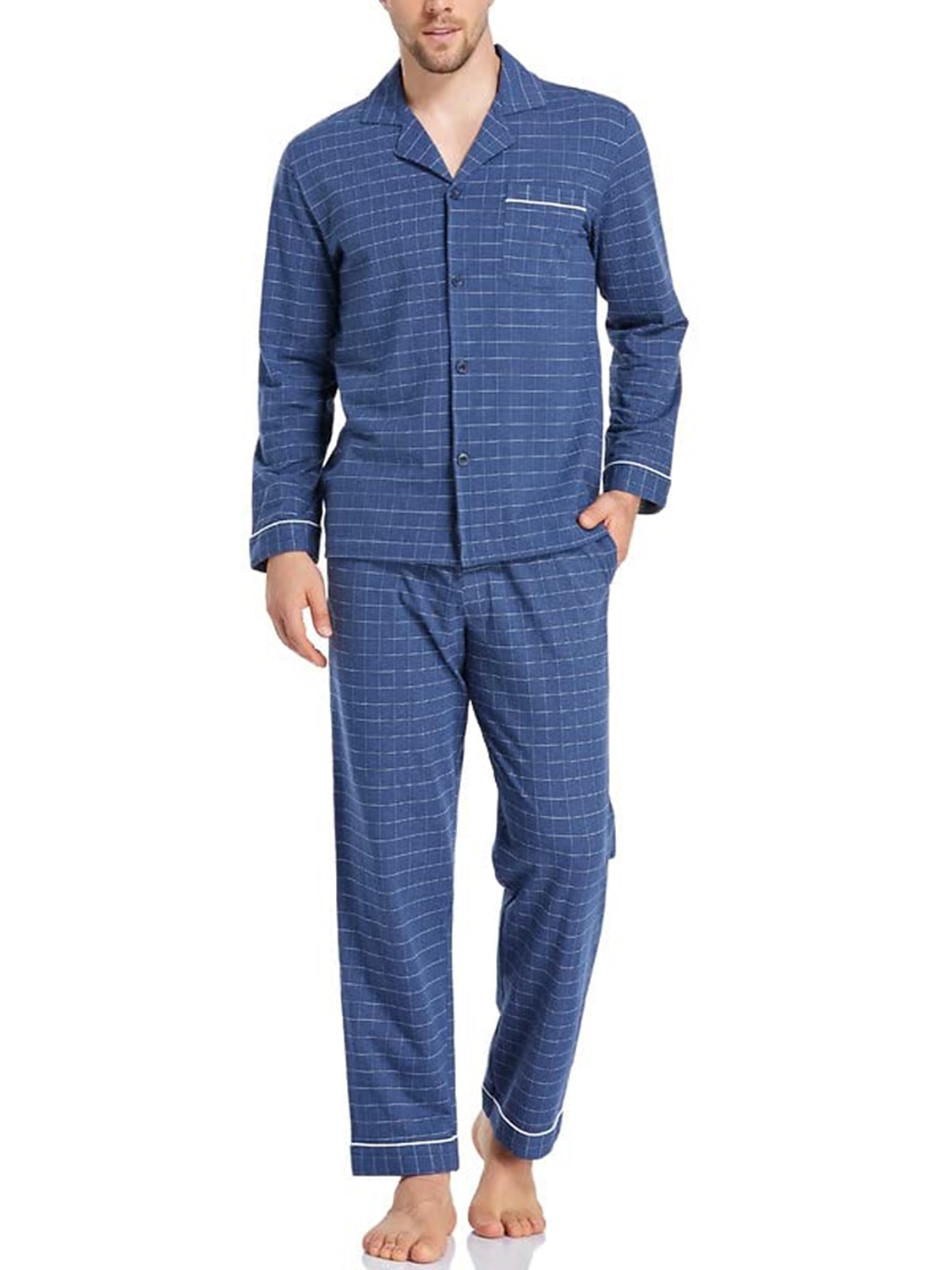 Homens Loungewear Roupa de Dormir Conjunto de Pijama Top e calça de pijama 2 Peças Xadrez à moda Casual Conforto Casa Diário Algodão Poliéster Conforto Lapela Manga Longa Camisa Social Calça Com de 2025 por $37.99 –P1