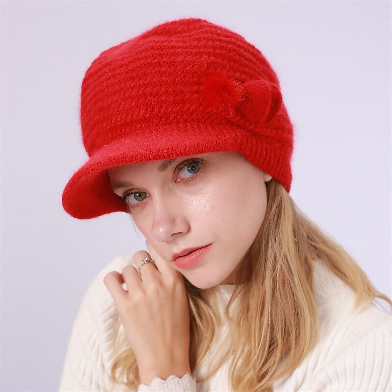 laço de chapéu de malha feminino & chapéu de inverno térmico com decoração de pompons e viseira de sol para exterior de 2025 por $21.99 –P7