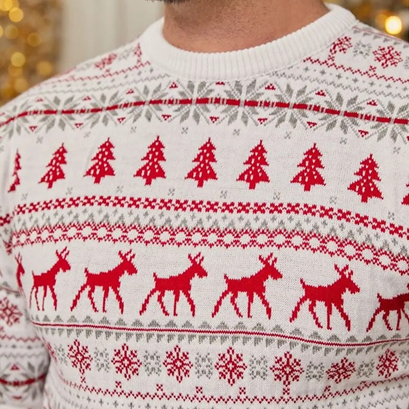 Herren-Weihnachtspullover, Weihnachtspullover, Elch, Schneeflocke, lässiger Herren-Strickpullover, hässlicher Weihnachtspullover, Pullover, Pullover, Strickwaren, Outdoor, Alltag, Urlaub, 2025 - $38.99 –P1