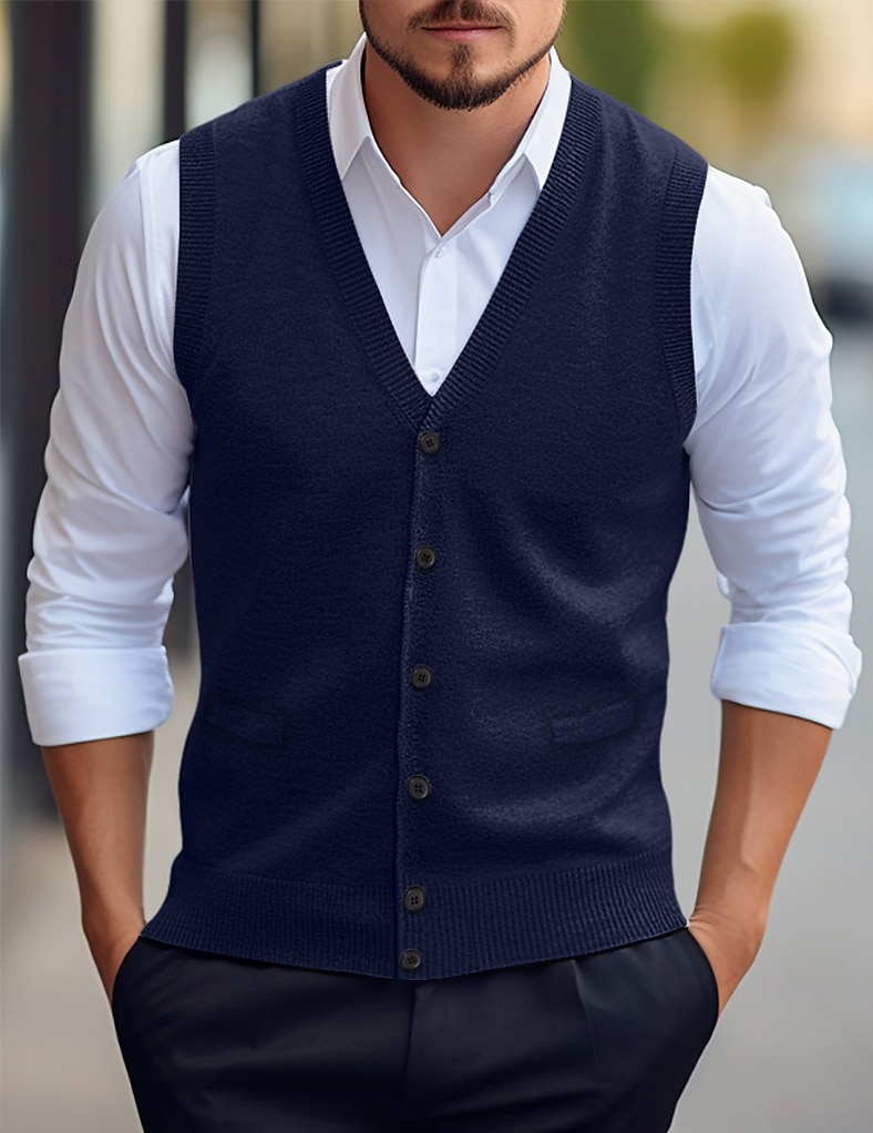 Herren Weihnachtspullover Pullunder Kleid Pullover Strickjacke Gerippt Stricken Standard Tasche Strick Glatt V Ausschnitt Warm-Ups Moderne zeitgenössische Freizeitskleidung Ausgehen Bekleidung Winter 2025 - $35.99 –P7