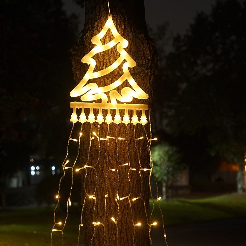 led juletrelys jule foss dekorasjon lys med topper 350 lysdioder 8 moduser innendørs solenergi utendørs lysstreng til hagefest hjemme ferie jul halloween Thanksgiving day 2025 - $36.99 –P5