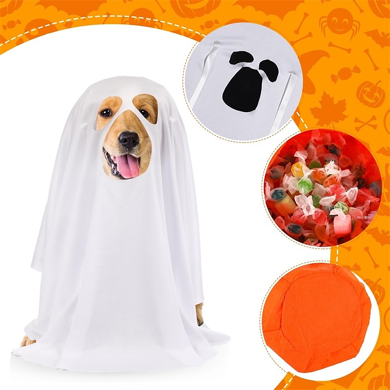 Sweetude Halloween Dog Costumes with Non Woven Pumpkin Bags White Ghost  Costume for Dogs Cats Ghost Cosplay Clothes Cute Party Cape for Halloween  Cosplay Party 2024 - $23.99