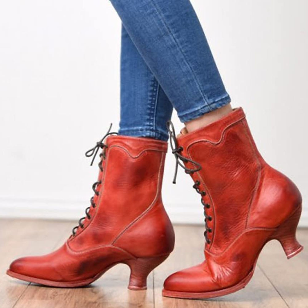 Women's Black Vintage Lace-Up Ankle Boots - Retro Faux Leather Victorian-Style Shoes for Cosplay, Reenactments, and Special Occasions 2025 - $54.99 –P3