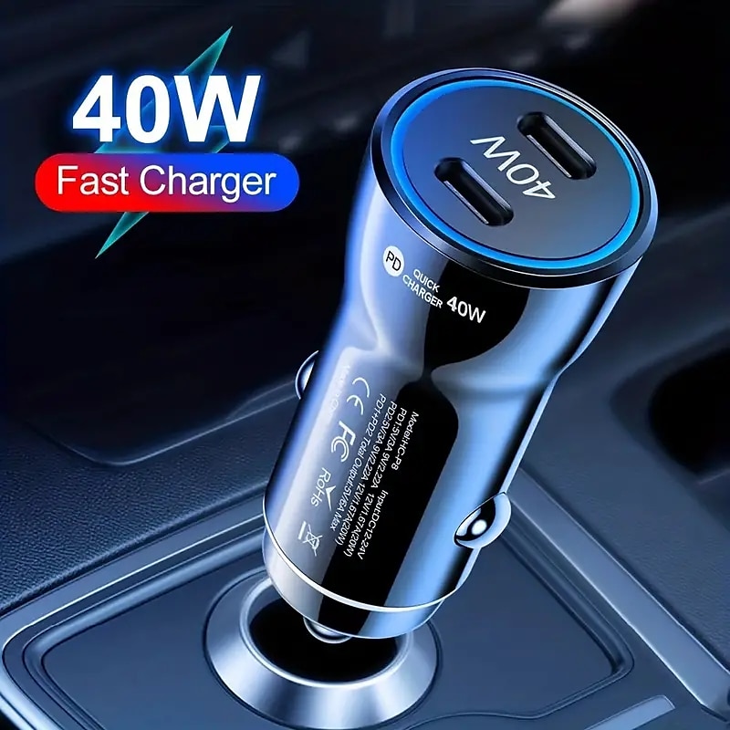 40 W Dual PD Car Charging PDPD Fast Charge 40 W Car Charger New 40 W Dual Type-C Port Charging 2025 - $15.99 –P1