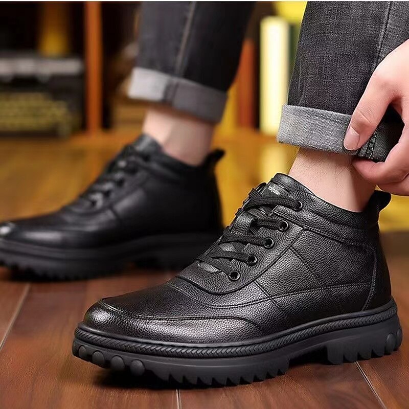 Herren Stiefel Winterstiefel Fleece-Futter Wanderschuhe Geschäftlich Brautkleider schlicht Täglich PU Wasserdicht Warm Stiefeletten / Stiefeletten Schnürsenkel Schwarz Winter 2025 - $34.99 –P3