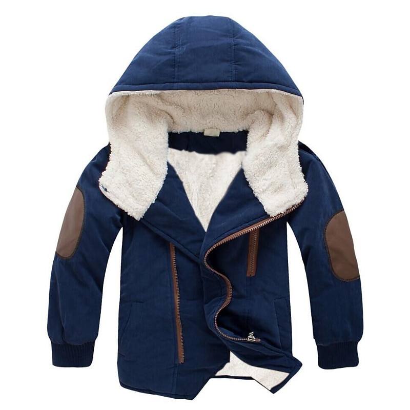 Barn Pojkar Kappa Fleece-jacka Ytterkläder Ensfärgat Långärmad Dragkedja Täcka Ledigt Mode Förtjusande Dagligen Marinblå Orange Vår Höst 7-13 år 2025 - $30.99 –P11