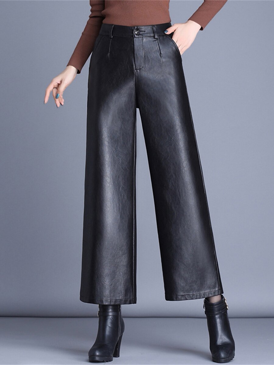 Women‘s Wide Leg Cropped Dress Pants Ankle-Length Fashion Streetwear Party Street Black S M Fall Winter 2023 - US $36.99 –P4