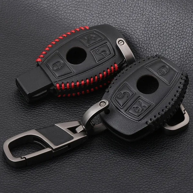 Starfire autosleutelbehuizing met afstandsbediening lederen sleutelhanger geschikt voor Mercedes-Benz AMG 3-knoppensleutel 2025 - $15.99 –P2