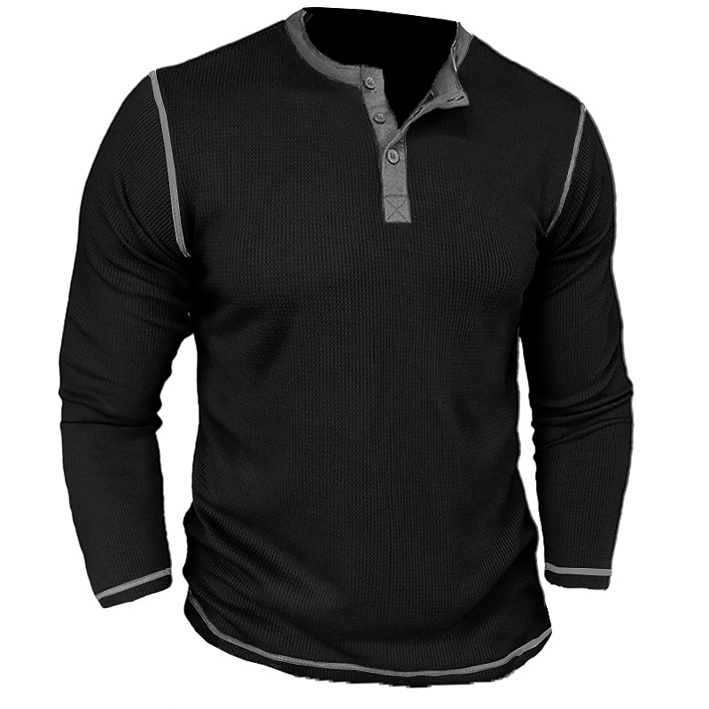 Férfi Gofri póló Gombos póló Póló Henley ing Hosszú ujj Henley Tavasz & Ősz Színes Raglan Sleeve Divat Dizájn Alap Vakáció Utca Alkalmi Sötétbarna Fekete Fehér Férfi felső póló 2025 - $9.39 –P5