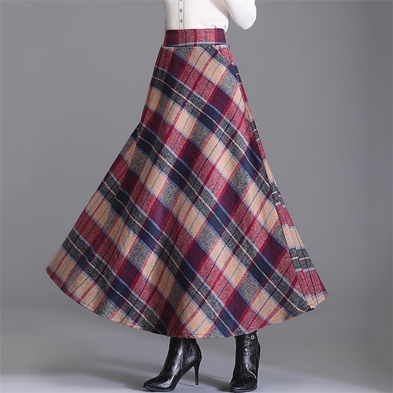 dames a-lijn geruite rok midi-rokken zak lange geruite kleurblok dagelijks datum herfst&winter twilled satijn elegant lang rood blauw groen 2025 - $32.99 –P1