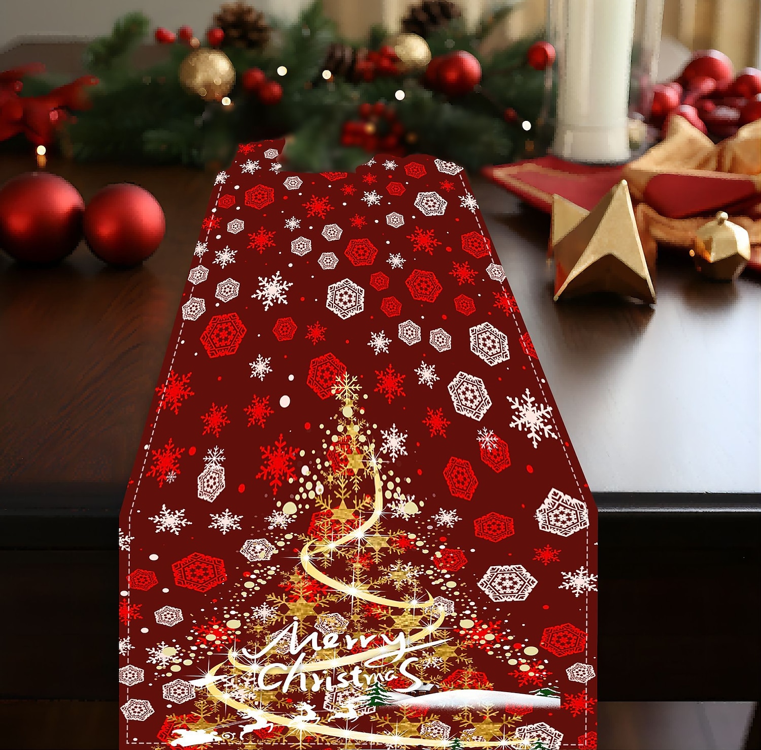 corredor de mesa vermelho, decoração de mesa sazonal em estilo fazenda de férias de inverno de 2025 por $2.49 –P7