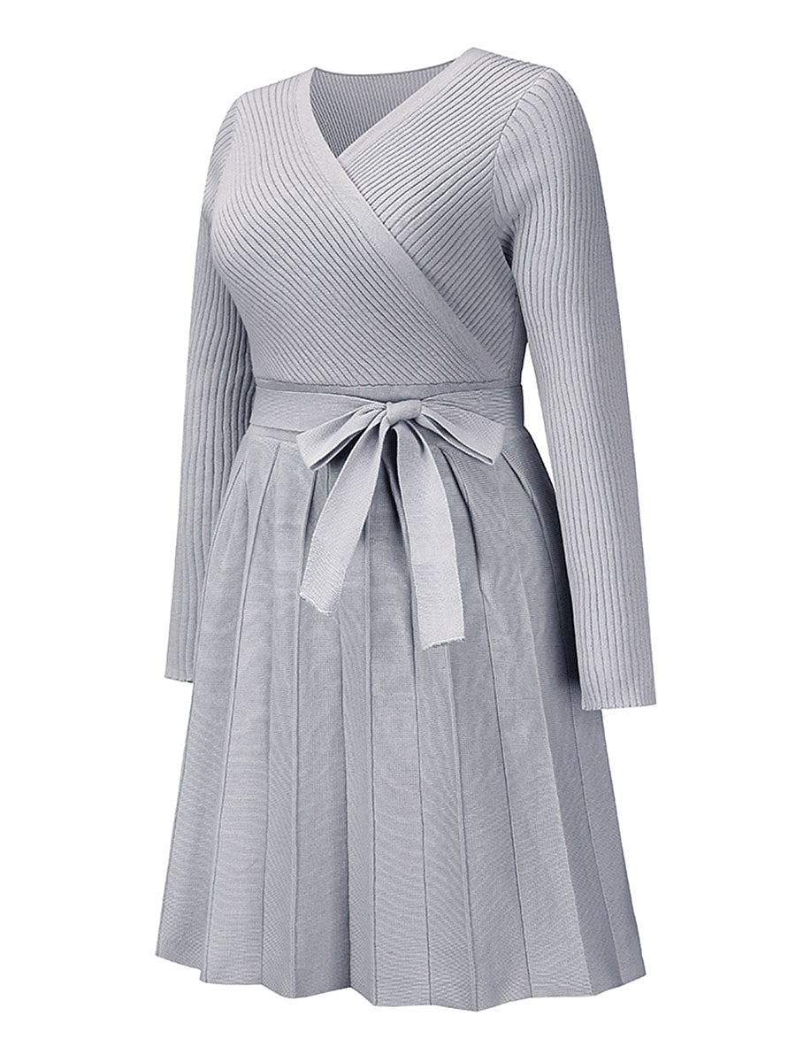 Robe Pull Robe en maille Femme Mini robe Extérieur du quotidien Sortie manche longue Surplis nouer devant Tricot Mode Plein Ample 2023 Noir Vert Kaki S M L XL XXL de 2025 ? $71.99 –P6