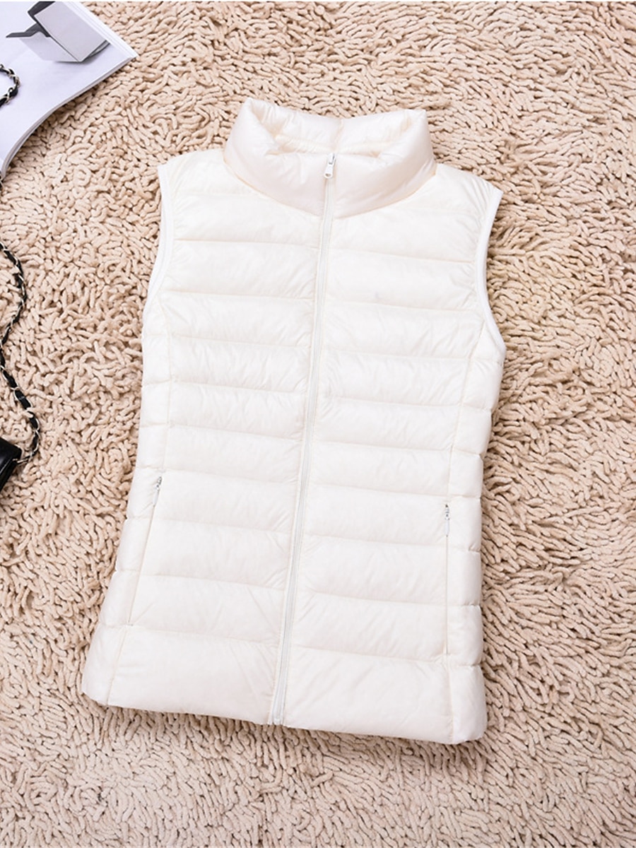 Women's Quilted Vest Sleeveless Puffer Jacket Christmas Windproof Warm Gilet Lightweight Parka ZipperStand Collar Outerwear Fall Light Pink Navy Black 2023 - US $31.99 –P1