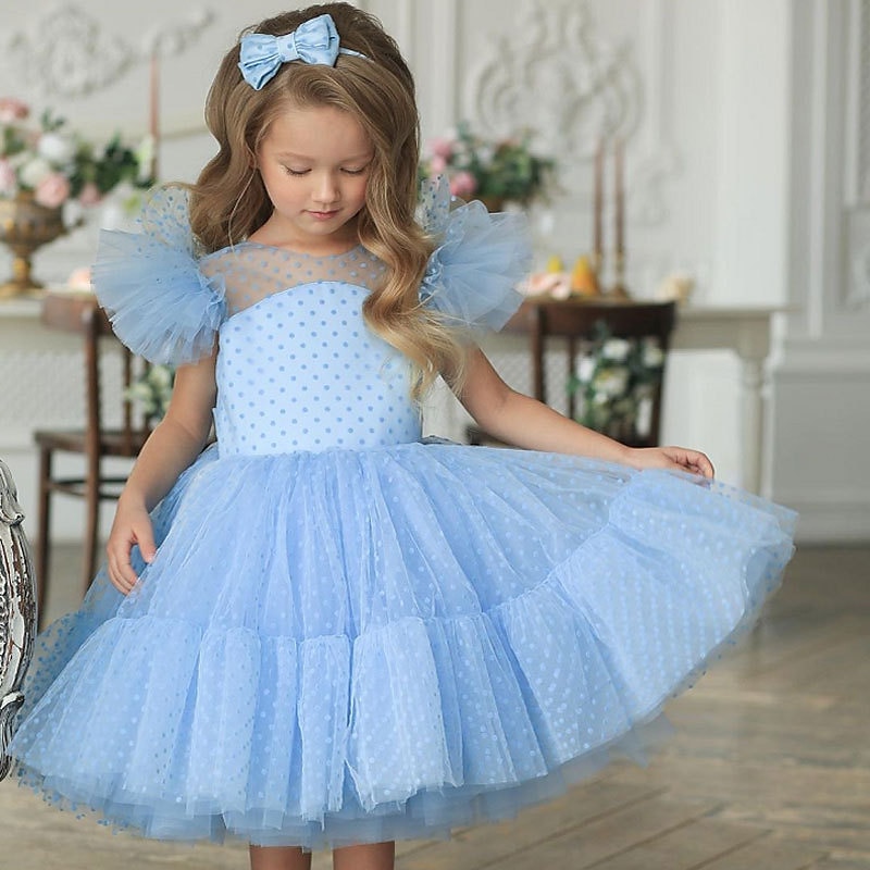Copii Fete Rochie de petrecere Culoare solidă Manșon scurt Performanță Nuntă Zi de Naștere Dantelă Adorabil Prințesă Frumoasa Bumbac Midi Rochie de petrecere Primăvară Toamnă Iarnă 3-12 ani Alb Verde 2025 - $52.99 –P1