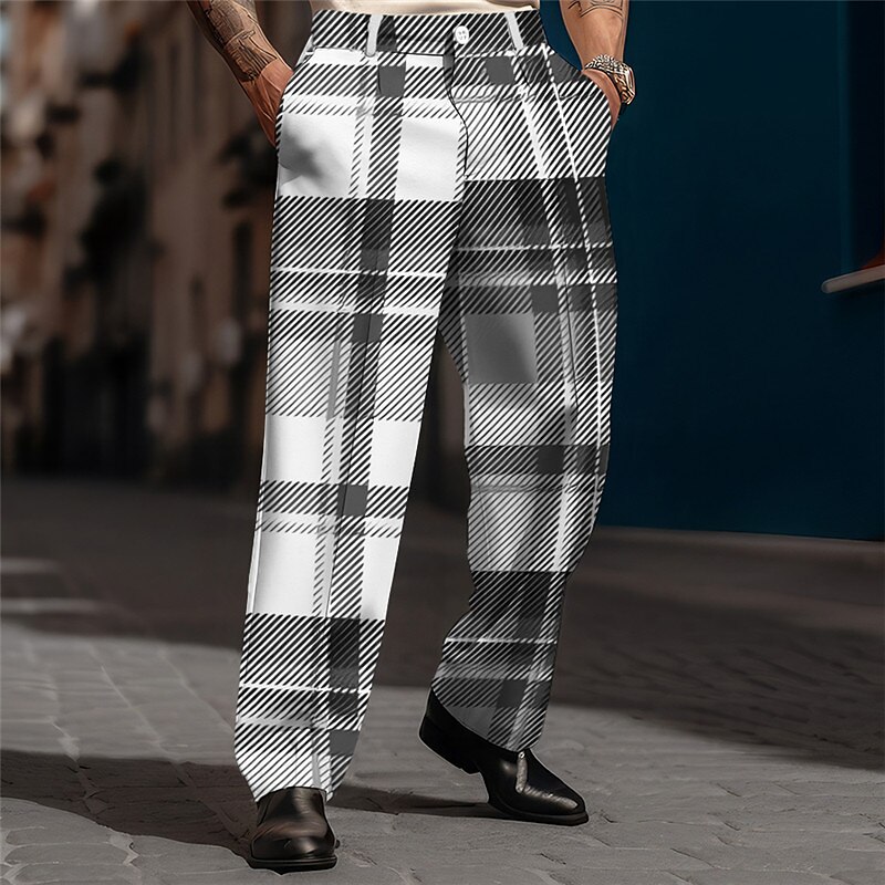 Pléd Obchodní Pánské 3D tisk Kalhoty Venkovní ulice Noste do práce Polyester Modrá Fialová Hnědá S M L Vysoký Pružnost Kalhoty 2025 - $29.99 –P4