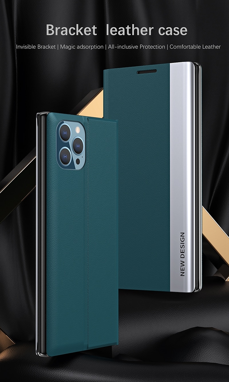2025年 iPhone 16e、iPhone 16、iPhone 15 Pro Max 14 Plus、13、12、11 Pro Maxのバックカバー、スタンドホルダー、マグネットフルボディプロテクティブメッキPC PUレザー コレクション – $17.99 –P1