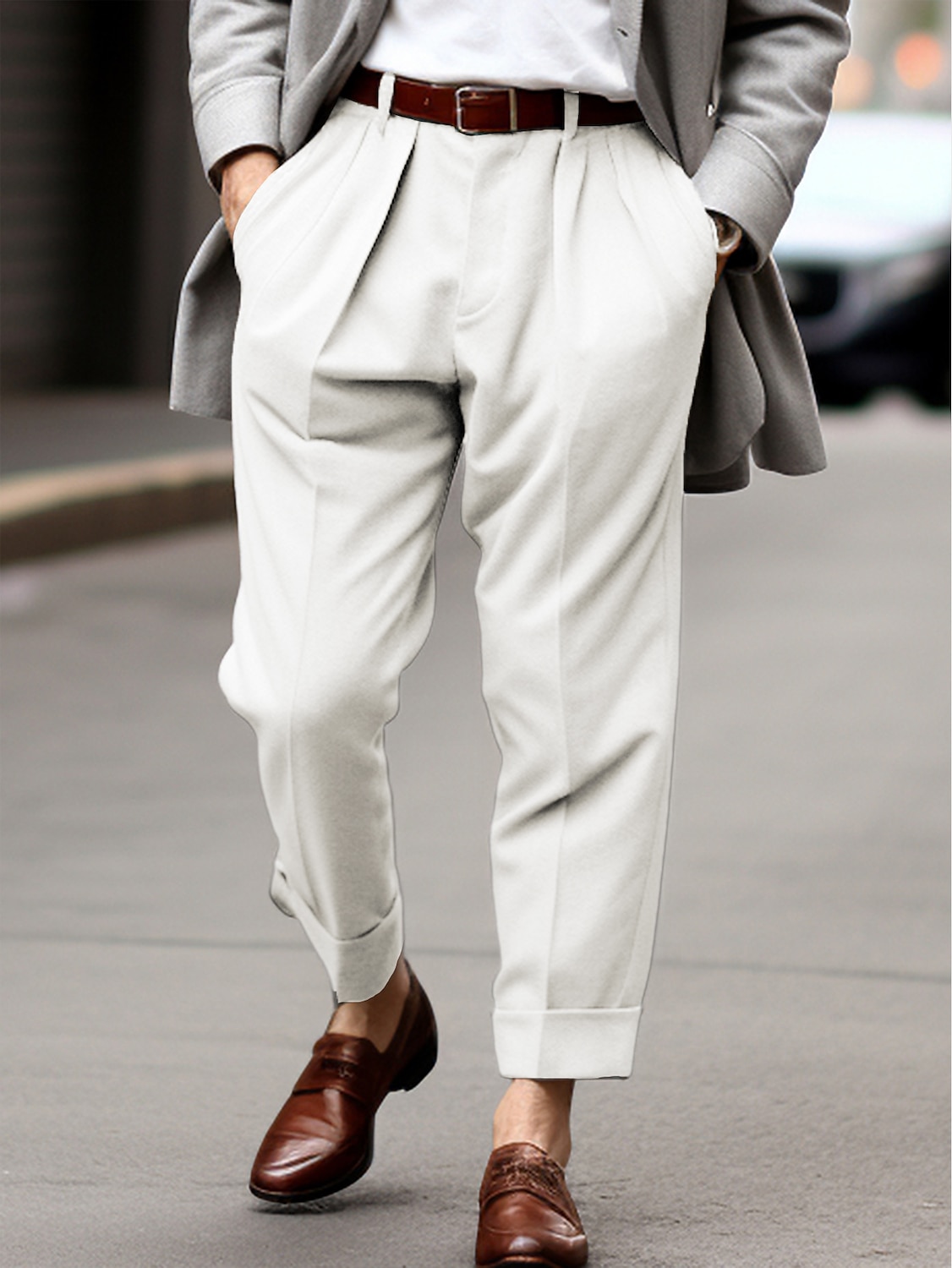Męskie Garnitury Spodnie Plisowane spodnie Spodnie garniturowe Kieszeń Równina Komfort Oddychający Na zewnątrz Codzienny Wyjściowe Moda Codzienny Czarny Khaki 2025 - $23.99 –P3