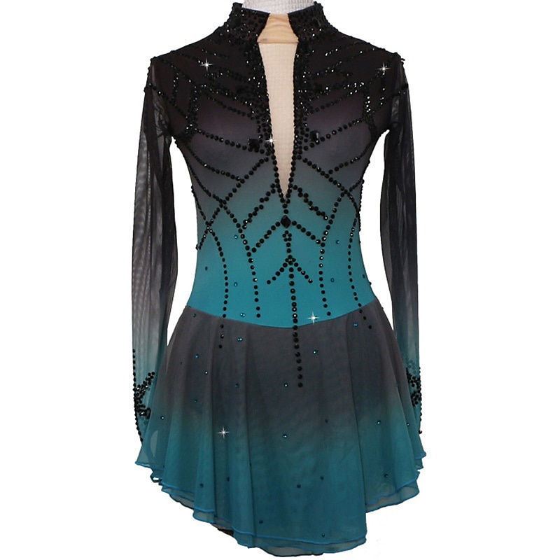 Платье для фигурного катания Жен. Девочки Катание на коньках Платья Инвентарь Черный / красный Черный / зеленый Черный / синий Пэчворк Асимметричный шов Сетка Спандекс Эластичность Соревнование 2026 - $168.99 –P7