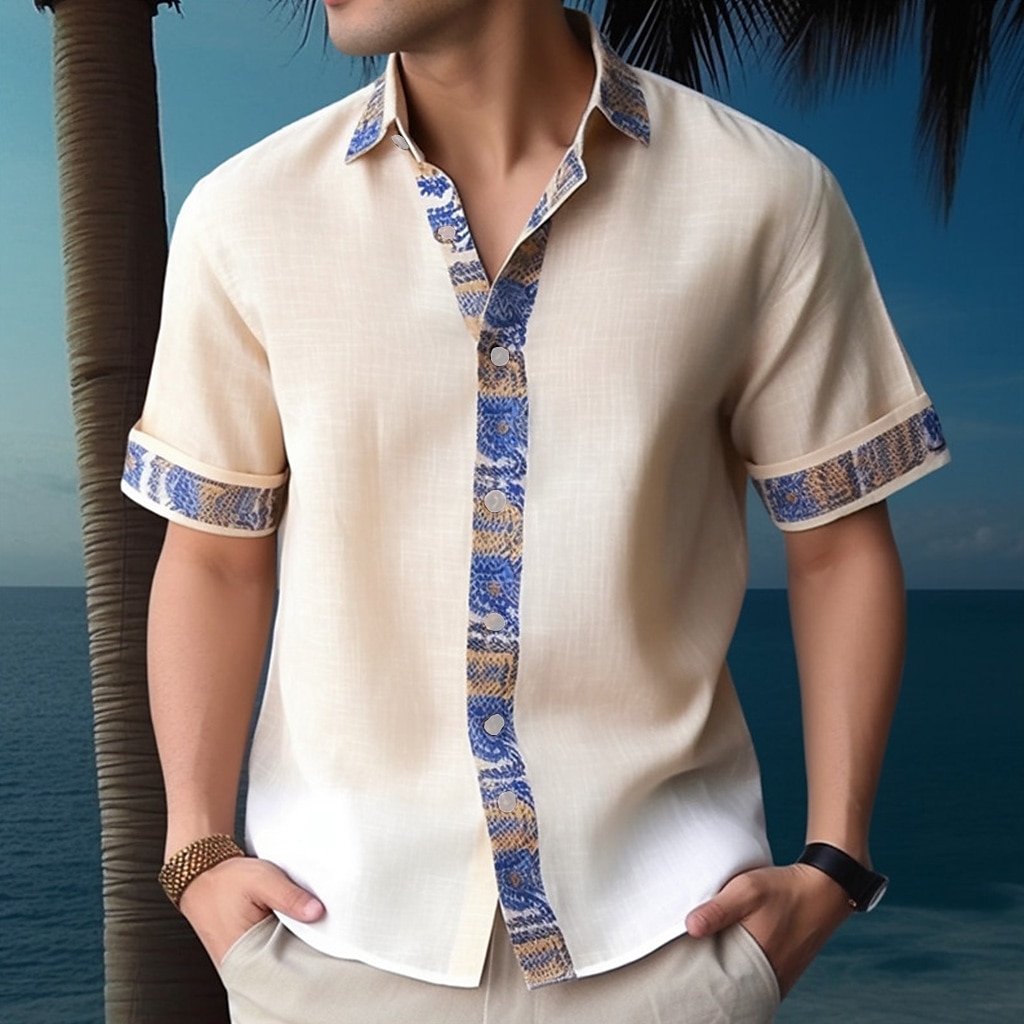 Férfi Virágos Ing Hawaii ing Aloha ing Rövid ujjú Divat Dizájn Alkalmi Szabadtéri Hétköznapi Nyár Tavasz Térfogatcsökkenés Nyomtatott Sárgabarack Fehér Sárga Fekete / Barna Sötétkék 2025 - $24.99 –P4